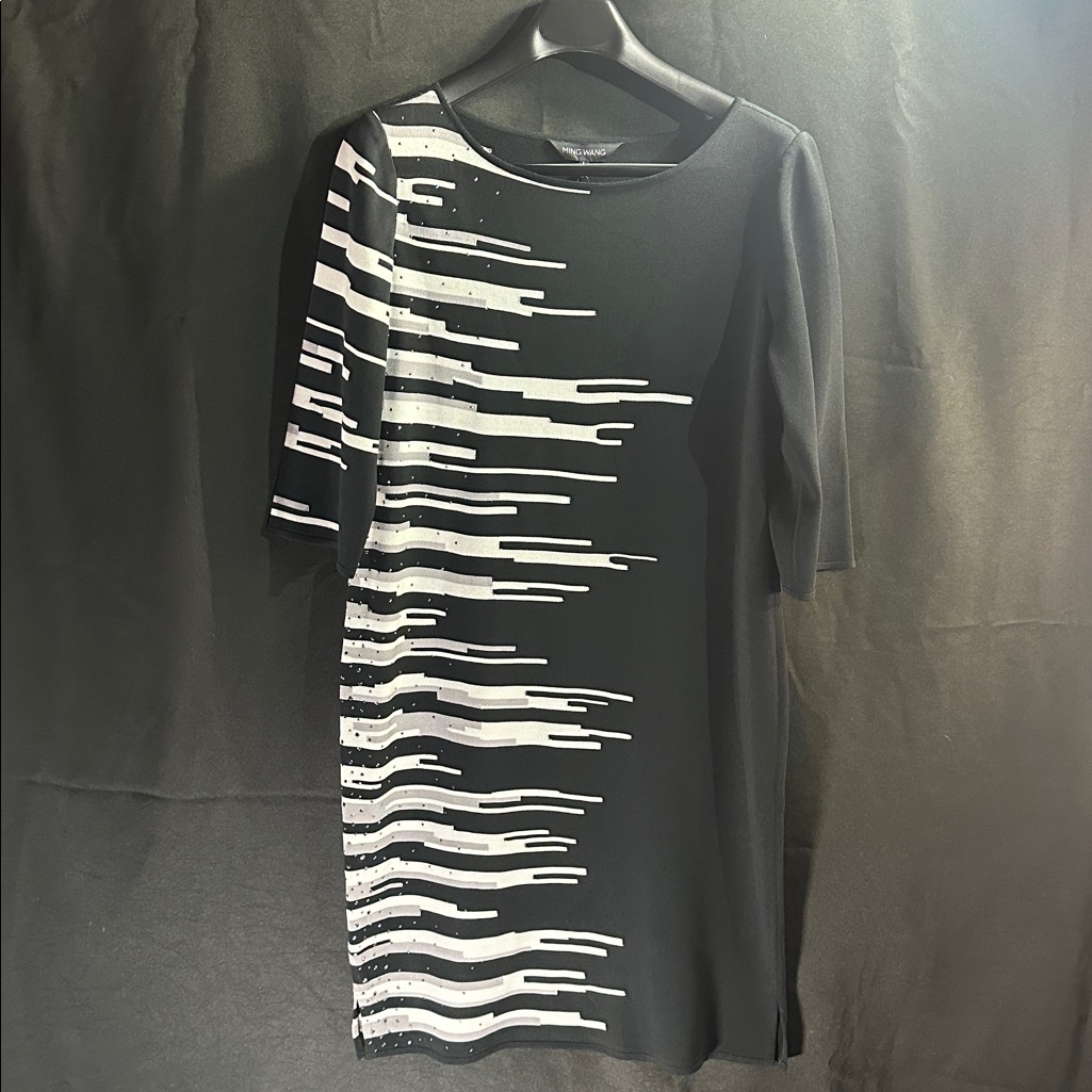 Ming Wang Black And White Abstract Knit Dress